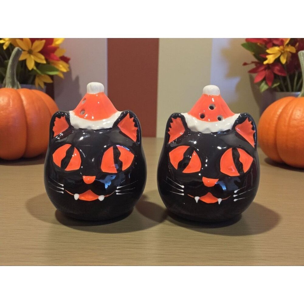 New Black Orange Halloween Cat Spooky Salt & Pepper Shakers Salt N Pepper Decor
